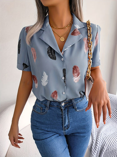 MyWestern Feather Print Light Blue Shirt My Western